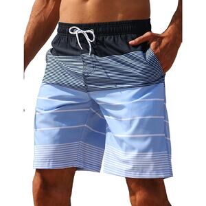 Mens Swim Trunks Beach Boardshorts size 2XL Blue Stripe Lined Drawstring Pocket
